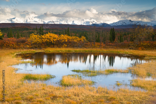 Fall Color Alpine Lake Alaska Range Mountain Peaks Autumn Season