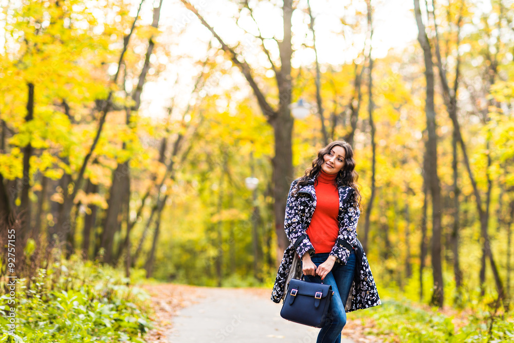 girl student walking in the autumn park girl student walking in the autumn park