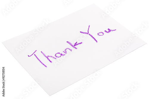 A card with "Thank you', with clipping path