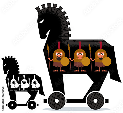 Trojan Horse / Cartoon Trojan horse with Greek soldiers in it in 2 versions.  photo