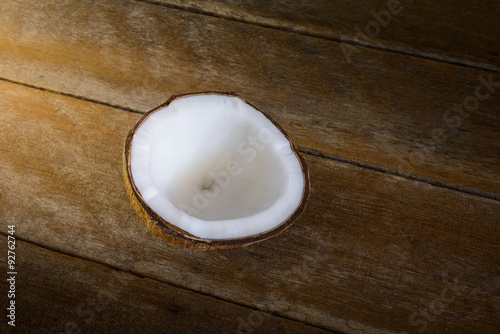 fresh coconuts on old wooden