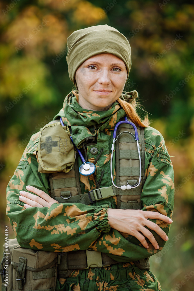 Russian soldier medic in universal camouflage army uniform and s Stock  Photo | Adobe Stock