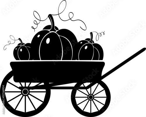 Cart with pumpkins. Silhouette