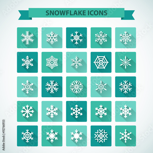 Simple snowflake icons with long shadow effect