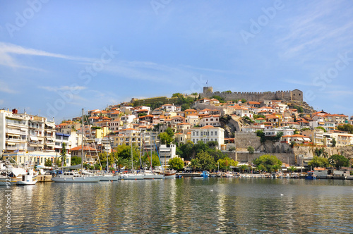 Kavala, Greece - view of the fortress on Panagia hill and the ancient town wall