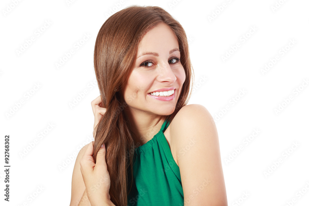 woman holding her strong hair woman holding her strong hair