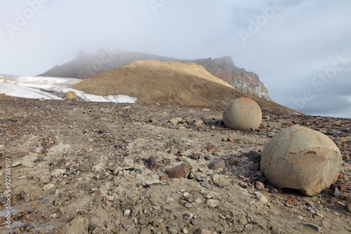 Mysterious spherolith stones of Champ Island, Franz Jozef Land
