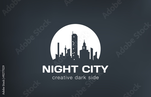 Night city silhouette on Moon Logo design vector