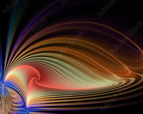 Abstract fractal design. Red spirals on black.