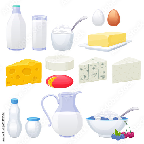 Milk dairy products icons set.