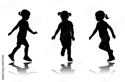 little girl running silhouettes - vector