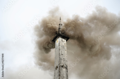 Bild auf Leinwand Smoke of cremation in Buddhism