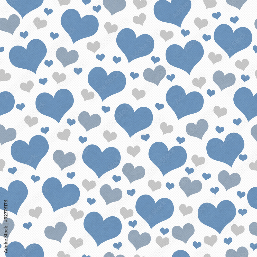 Naklejka Blue, White and Gray Hearts Tile Pattern Repeat Background