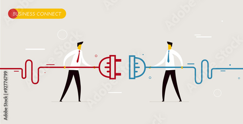 Businessmen connect connectors. 
