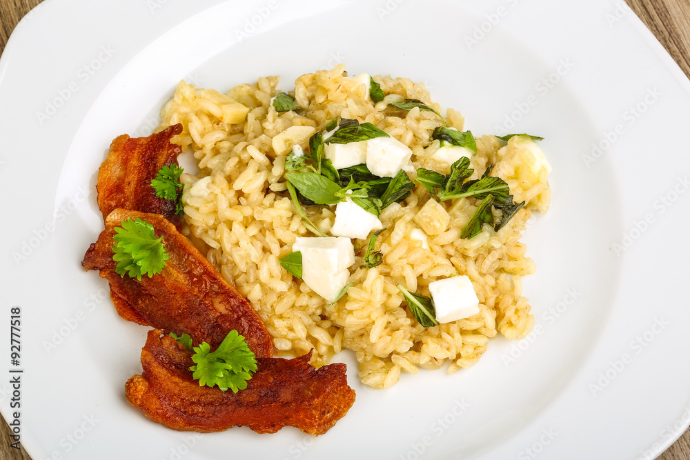 Risotto with mozzarella and bacon Risotto with mozzarella and bacon