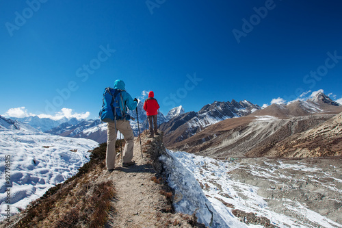 Hiker on the trek in Himalayas, Khumbu valley, Nepal