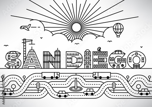 San Diego City Typography Design with Building Letters.