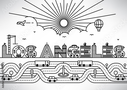 Los Angeles City Typography Design with Building Letters.