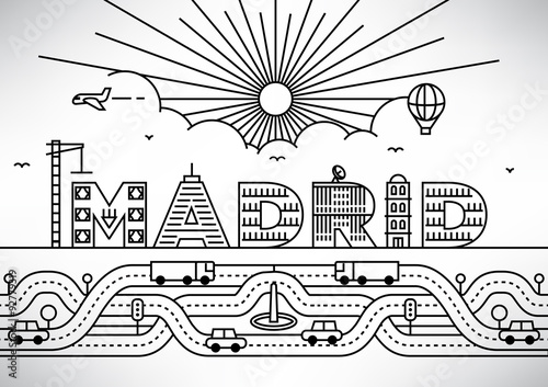 Madrid City Typography Design with Building Letters