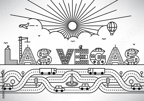 Canvas Print Las Vegas City Typography Design with Building Letters.