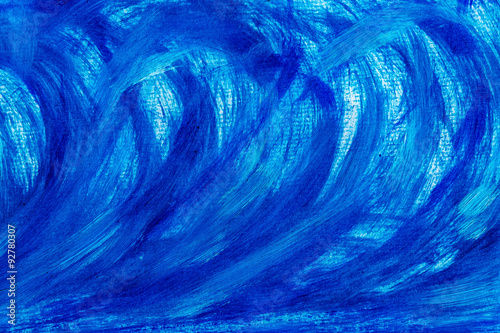 Acrylic paints background in blue tones. Abstract waves and sea