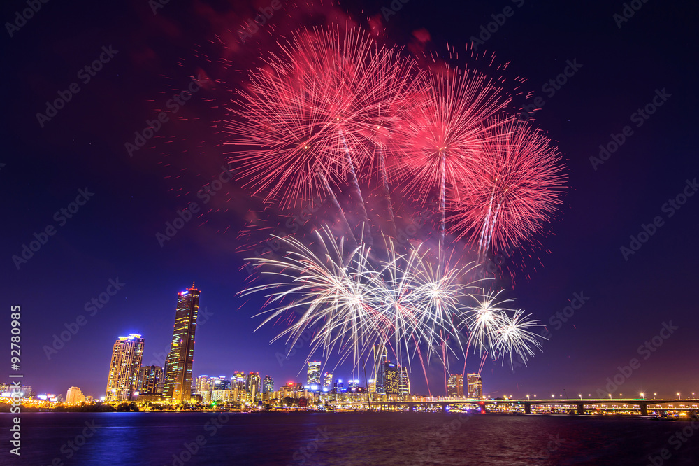 Obraz premium Seoul International Fireworks Festival in Korea.
