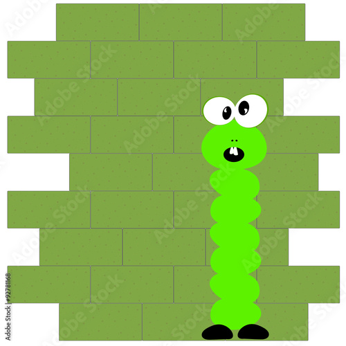 worm front of brick wall green vector