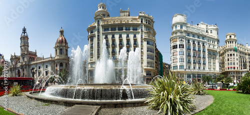 Main city square of Valencia, The Plaza del Ayuntamiento, Spain photo