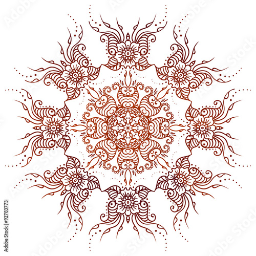 Fototapeta Naklejka Na Ścianę i Meble -  Circular floral ornament Mehndi Henna Tattoo Mandala, Yantra