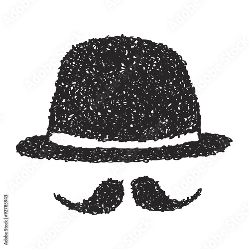 Simple doodle of a bowler hat and moustache