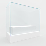Empty glass showcase for exhibit. gray background