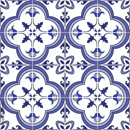 Seamless pattern. Traditional ornate portuguese tiles azulejos. Abstract background. Vector illustration, eps, added to swatch palette.