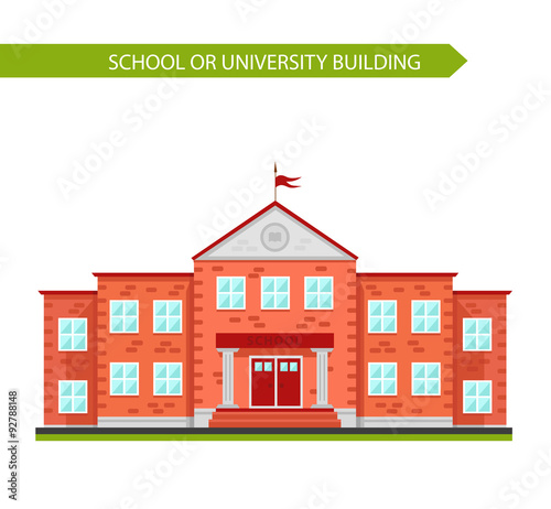 School or university building. Element to create urban background, village and town landscape. Flat style vector illustration isolated on white background.