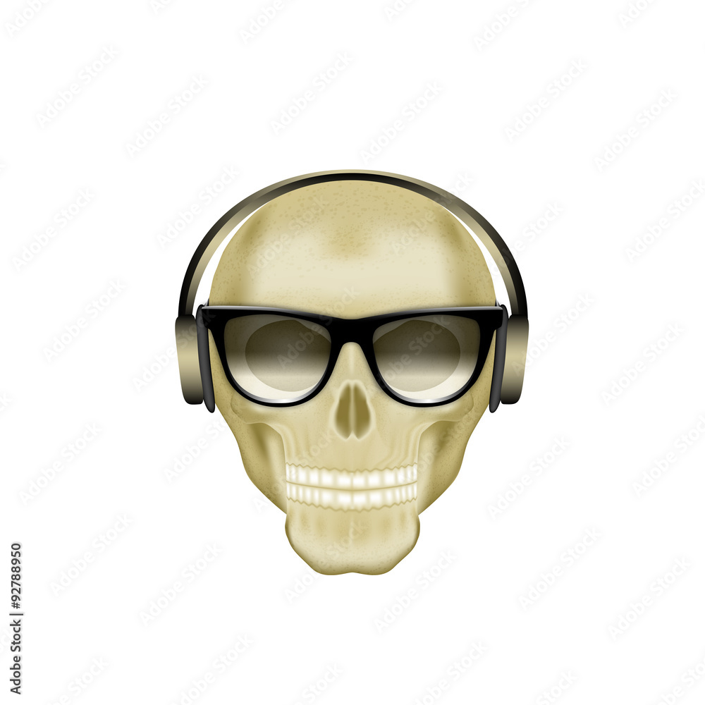 skull with headphone and glasses skull with headphone and glasses
