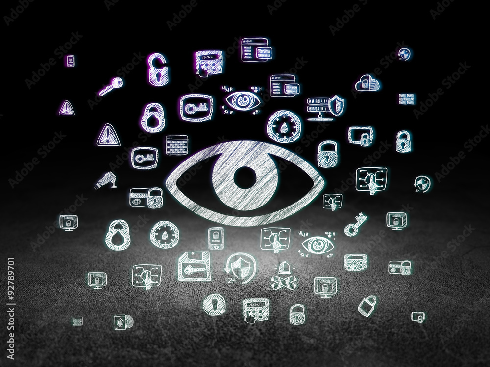 Fototapeta premium Privacy concept: Eye in grunge dark room