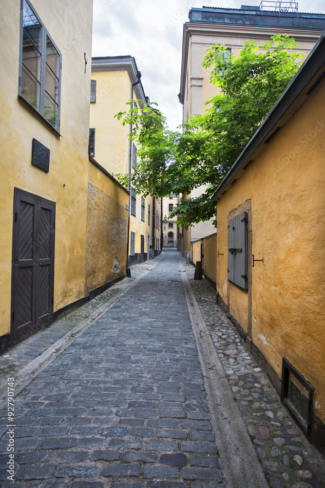 Old street in the Gamlastan area of Stockholm. Sweden.