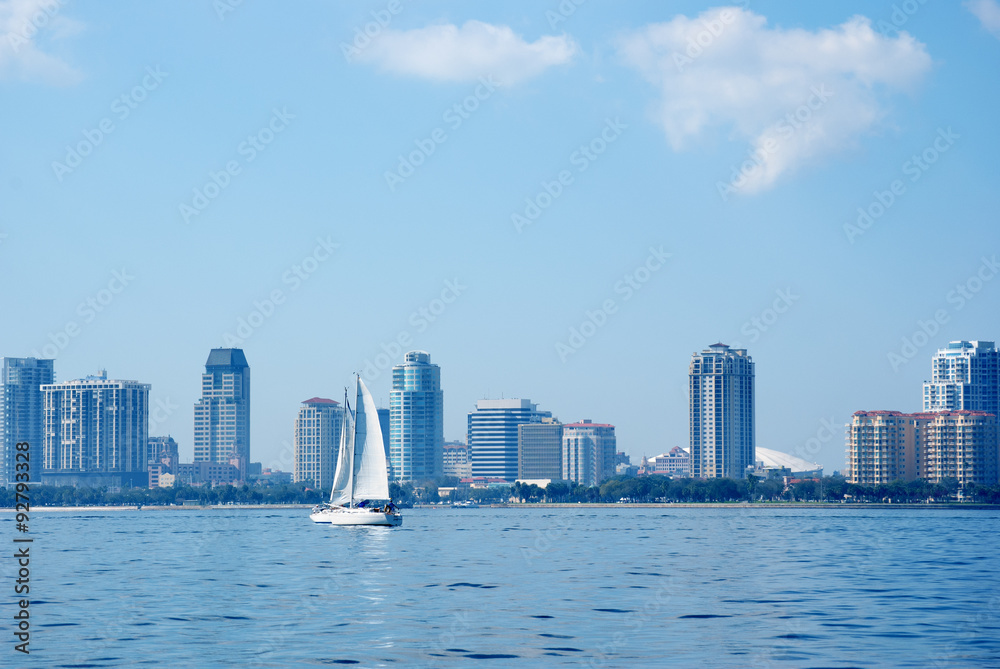 The Saint Petersburg, Florida skyline as viewed from a boat in Tampa Bay. Photo taken on: January 26th, 2013