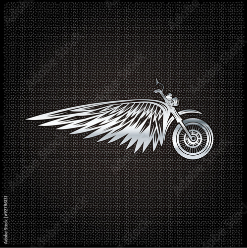 biker theme silver label with wheel,bike and wings