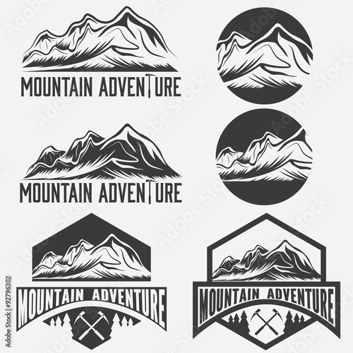 set of vintage labels mountain adventure