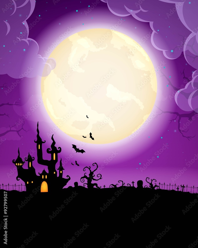 Vector Illustration of a Halloween Background with Scary Castle