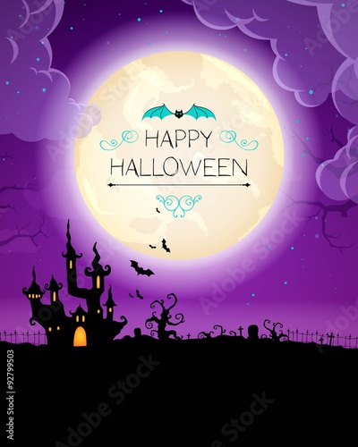Vector Illustration of a Halloween Background with Scary Castle