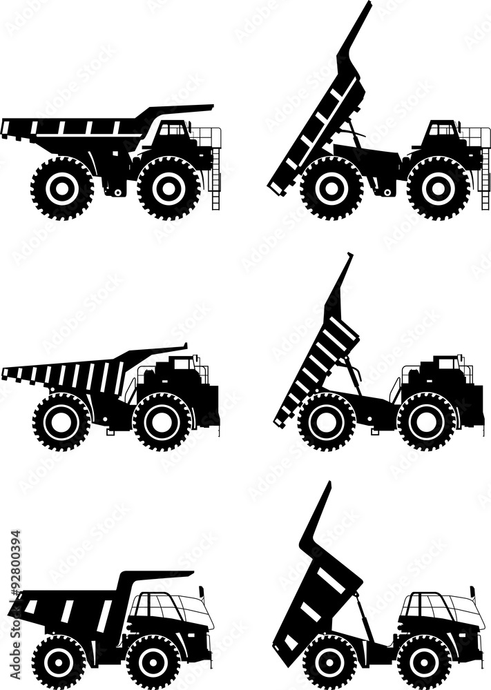 Off-highway trucks. Heavy mining trucks. Vector illustration.