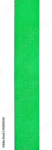 vertical wide green satin ribbon isolated