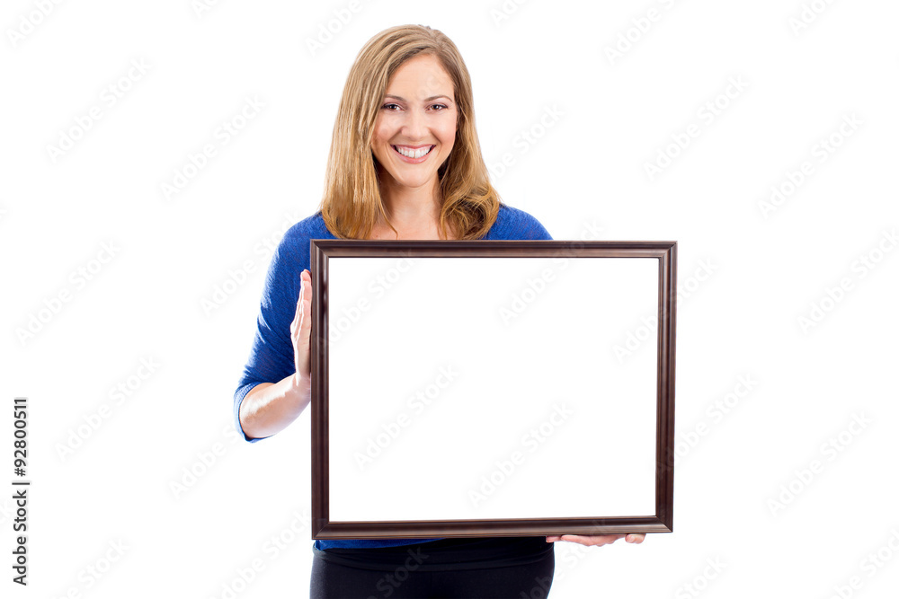 Fototapeta premium Woman holding sign