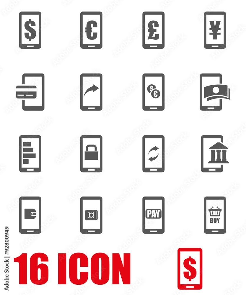 Vector grey mobile banking icon set