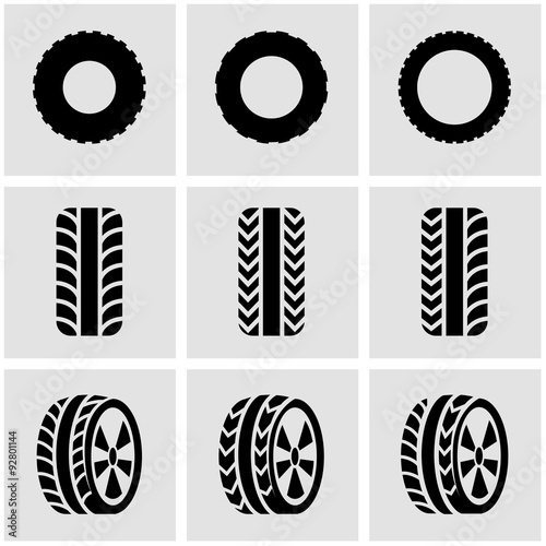 Vector black tire icon set