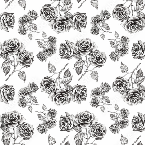 Seamless pattern with Beautiful flowers, Watercolor painting