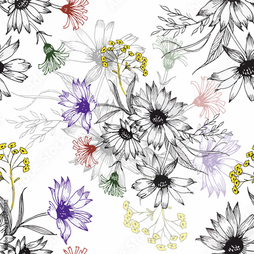Seamless pattern with Beautiful flowers  Watercolor painting