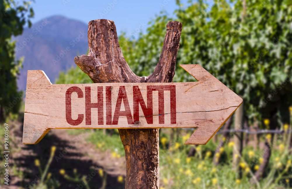 Chianti wooden sign with winery background