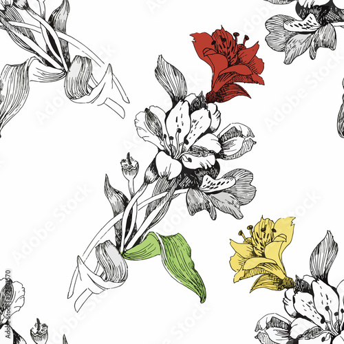 Wallpaper Mural Seamless pattern with Beautiful flowers, Watercolor painting Torontodigital.ca